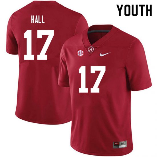 NCAA Youth Alabama Crimson Tide #17 Agiye Hall Stitched College 2021 Nike Authentic Crimson Football Jersey HM17Z27DN
